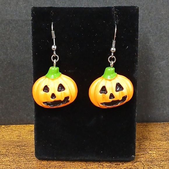 Jewelry - Halloween Earrings Pumpkin Jack o Lantern Orange Dangle Pair Fashion Jewelry